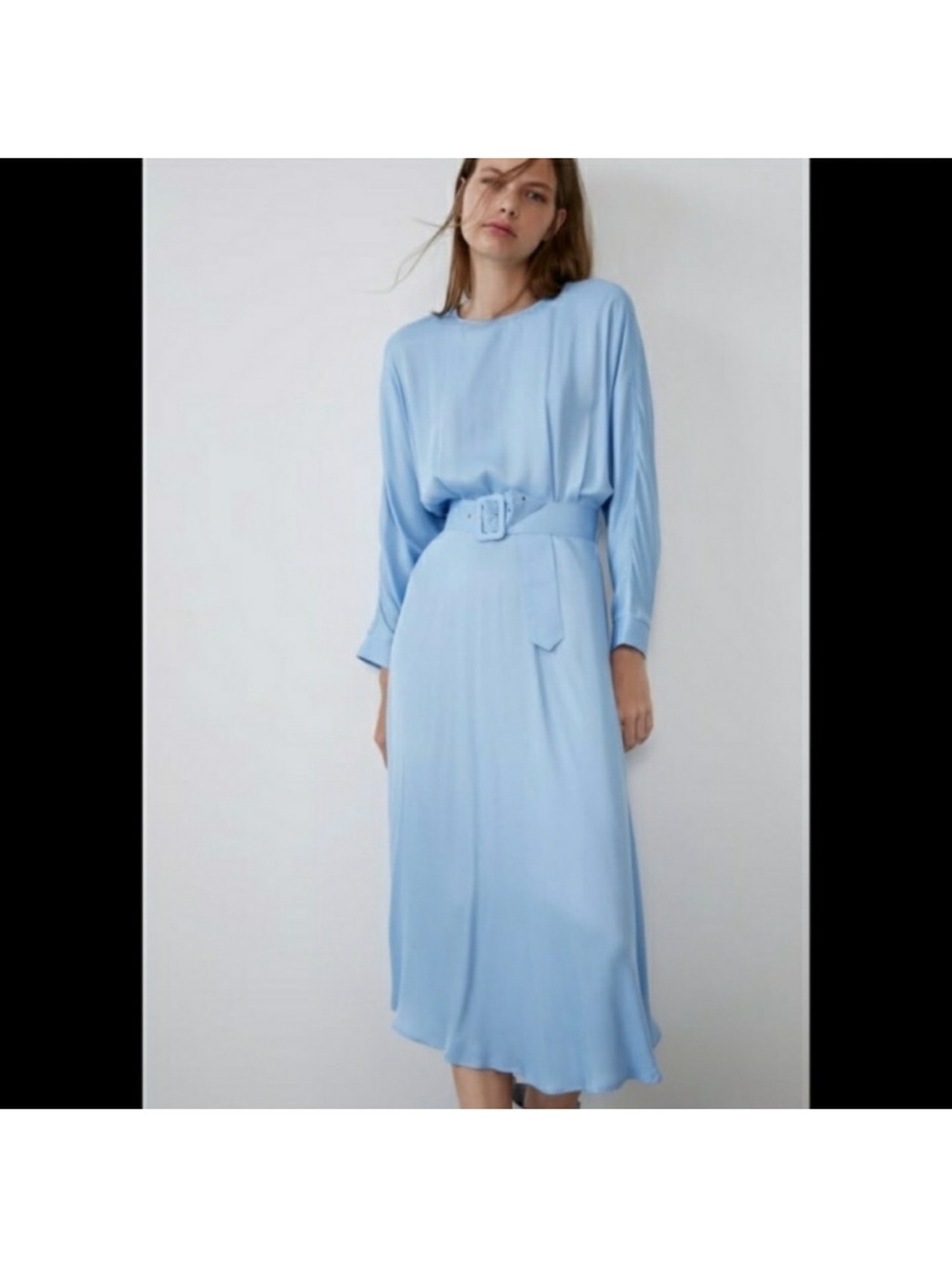 Zara Light Blue Belted Midi Dress